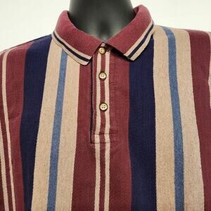 International Waters Men’s XL Long Sleeve Polo Multicolor Vertical Stripe Y2K